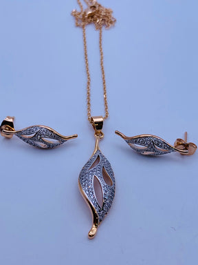 KN Silver and Golden American Diamond Alloy Pendant Set