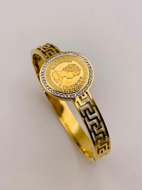 Women's Bracelet-22 Carat Real Gold Plated (NON-TARNISH) Steel Women's Bangle-Greek Patterned