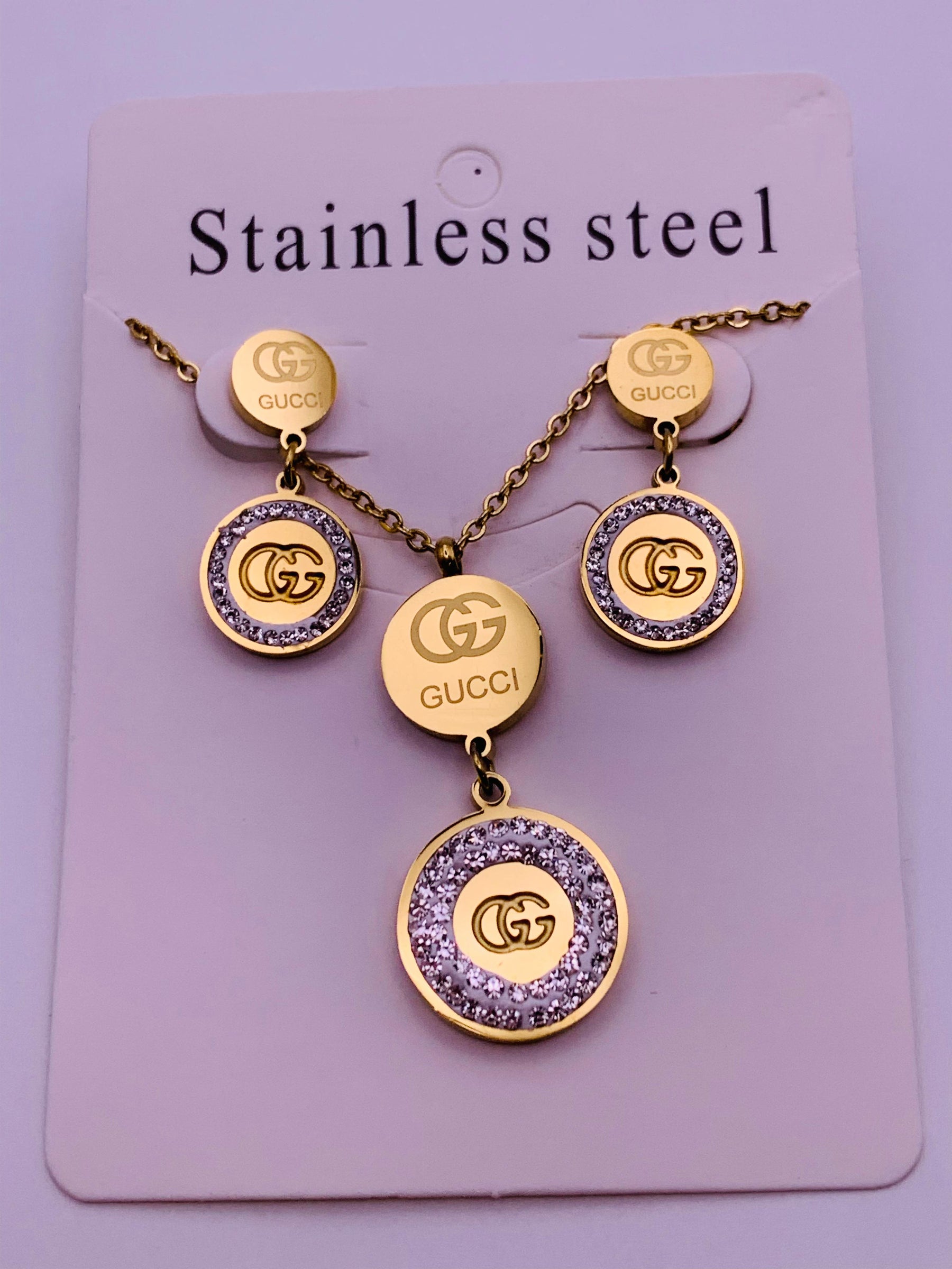 GC Charm Necklace & Studs Set